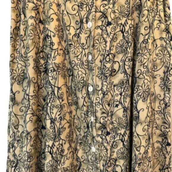 Parsons Place | Tan & Black Floral Print Button Down Maxi Skirt Size XL - Picture 5 of 10
